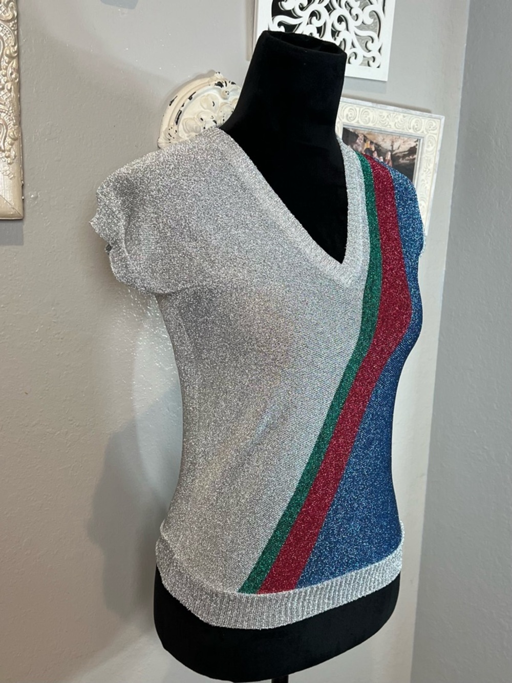 Vintage 1970’s 1980’s Metallic V-Neck Short Sleeve Top - Picture 6 of 10